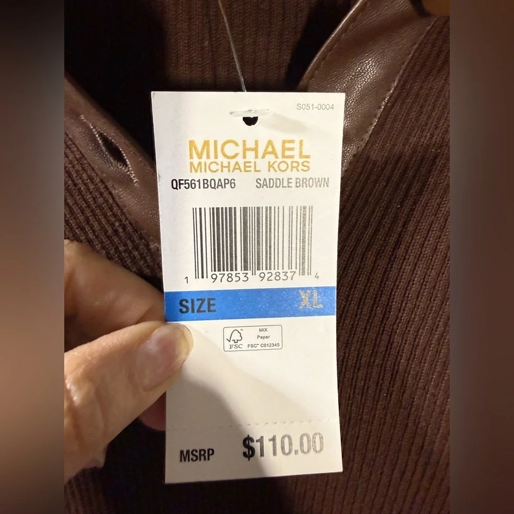 Michael Kors Saddle Brown Ribbed Polo with bell sleeves